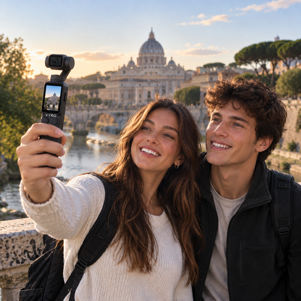 Filming a selfie with the VYRO Pocket Pro